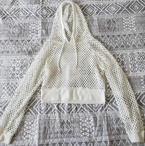 Shein Fishnet Drawstring Hooded Sweatshirt